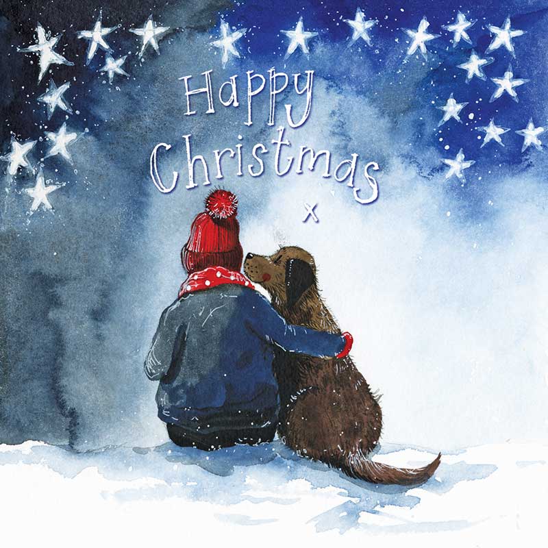 Dog and Girl Christmas Card