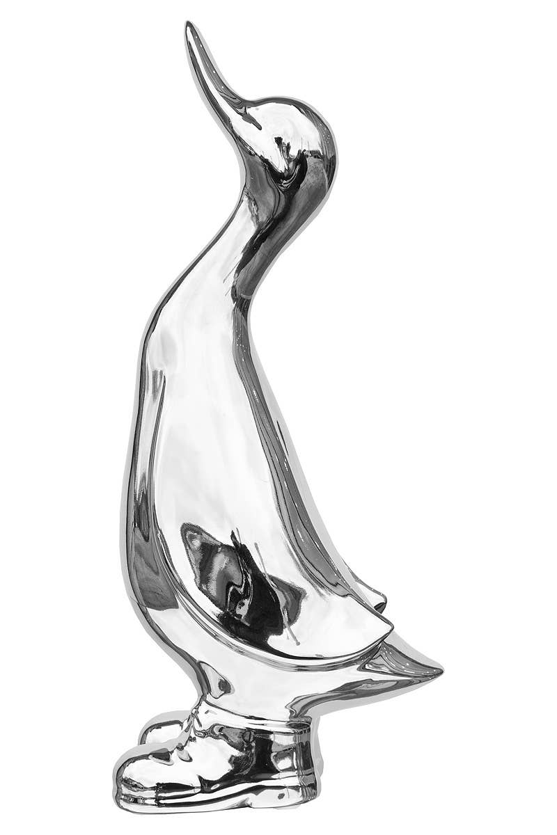 Ceramic Silver Tall Duck in Boots