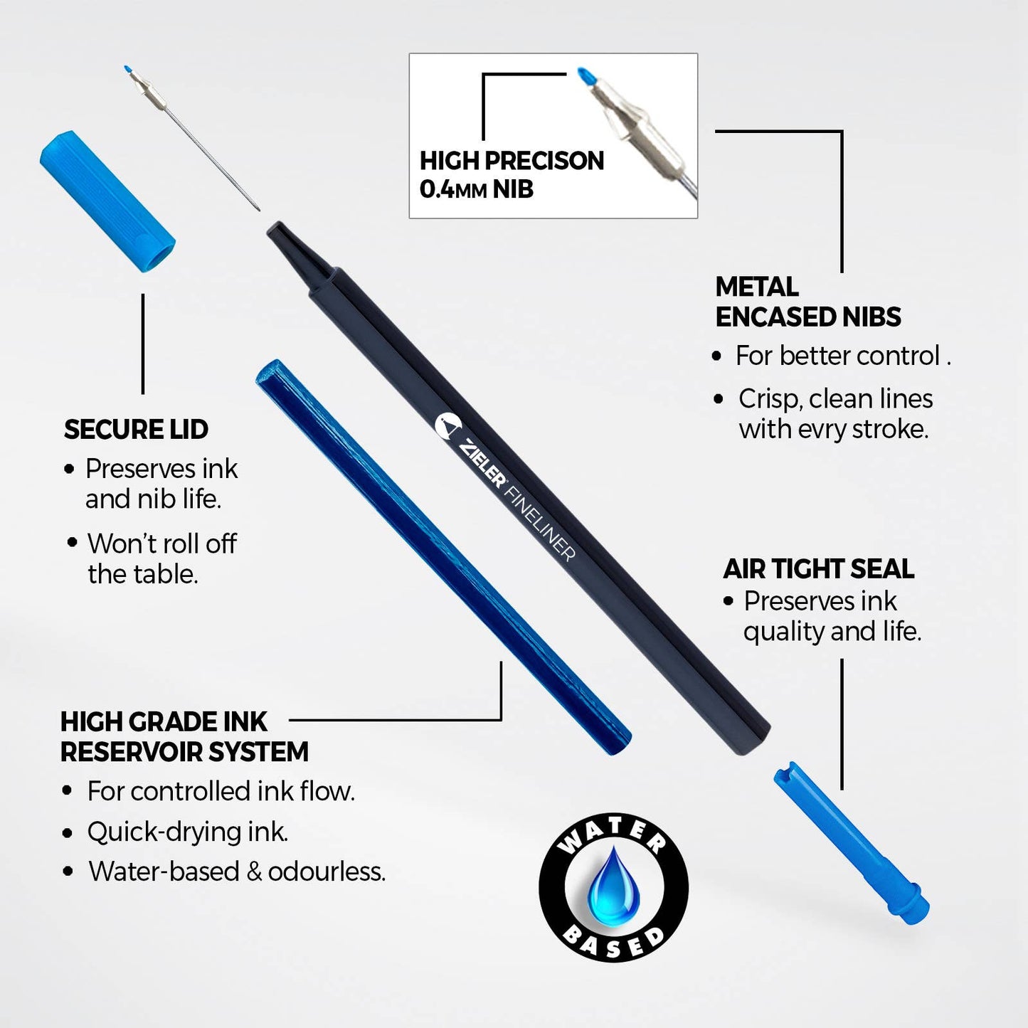20 Colour Fineliner Pens Set 0.4mm - by Zieler | 09608113