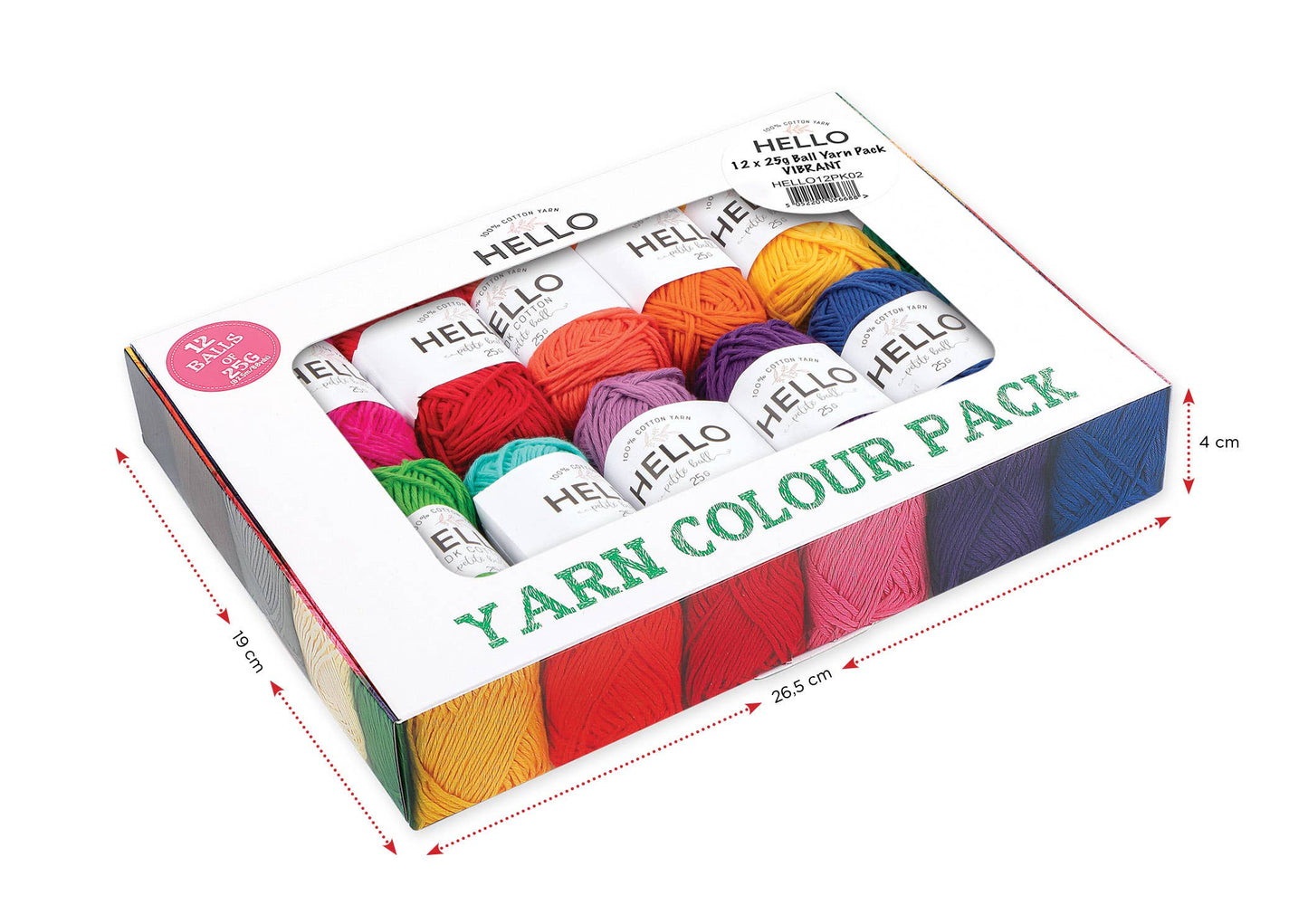 Hello 100% Cotton Gift Box Pack of 12 Balls Light DK Weight