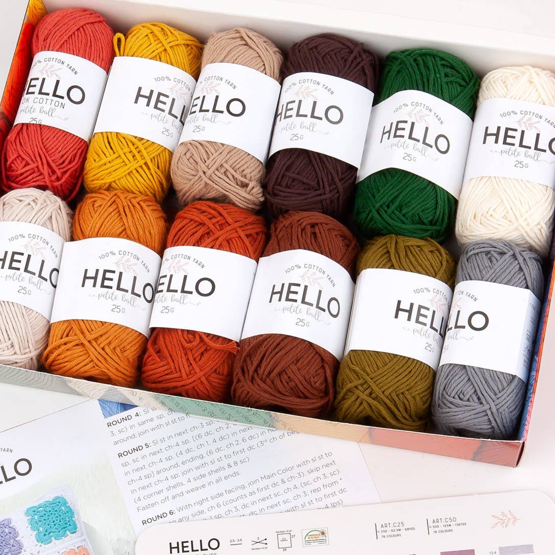 Hello 100% Cotton Gift Box Pack of 12 Balls Light DK Weight