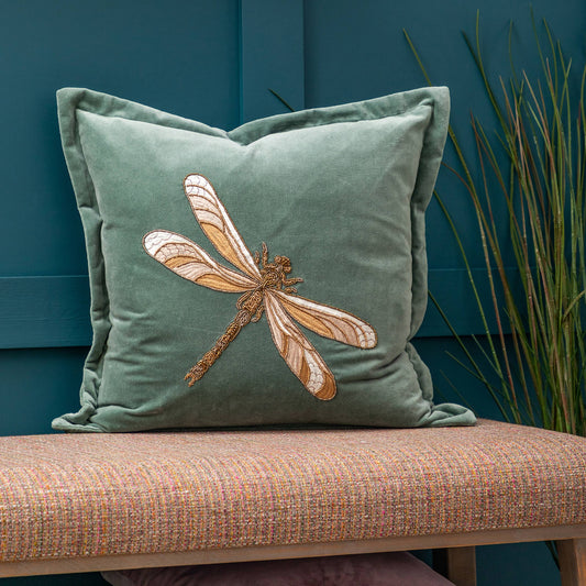 Aria Embroidered Cushion Teal