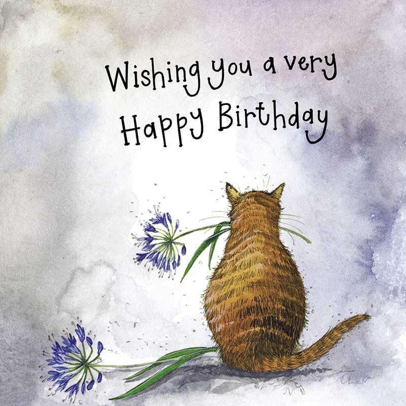 Sunshine Agapanthus Cat Birthday Greeting Card