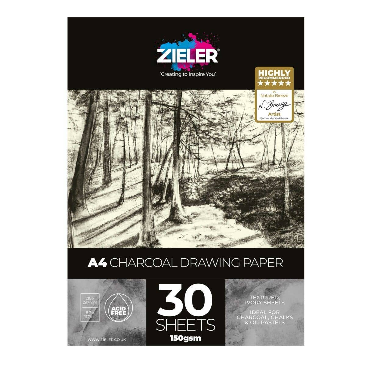 Zieler A4 Charcoal Drawing Paper Pad – 150gsm, 30 Sheets