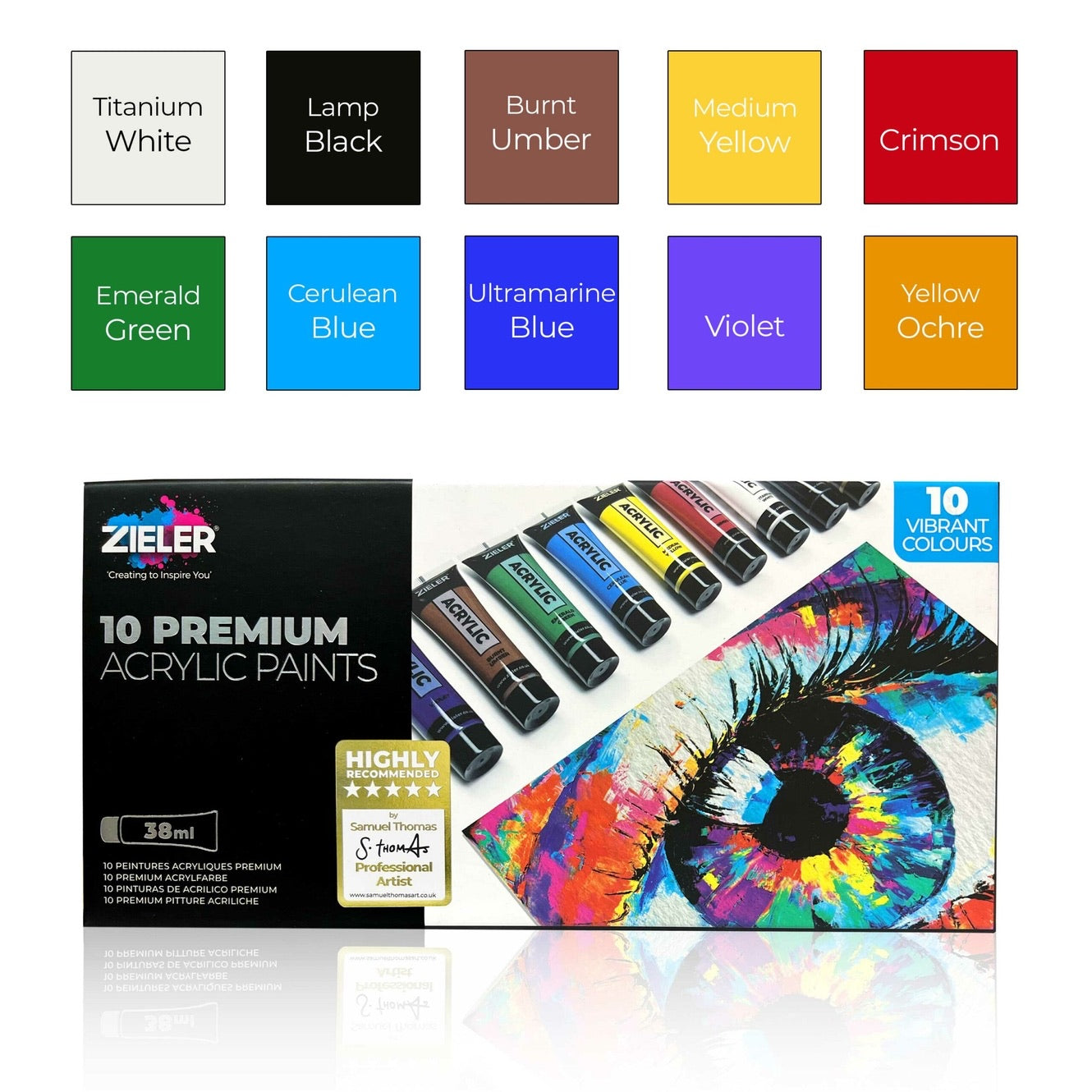 10 Premium Acrylic Paint Set - High Pigment & Vibrant Colors
