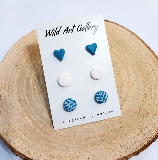 Teal and White Earrings Stud Set