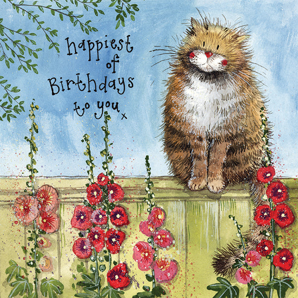 Garden Fence Cat Birthday Card