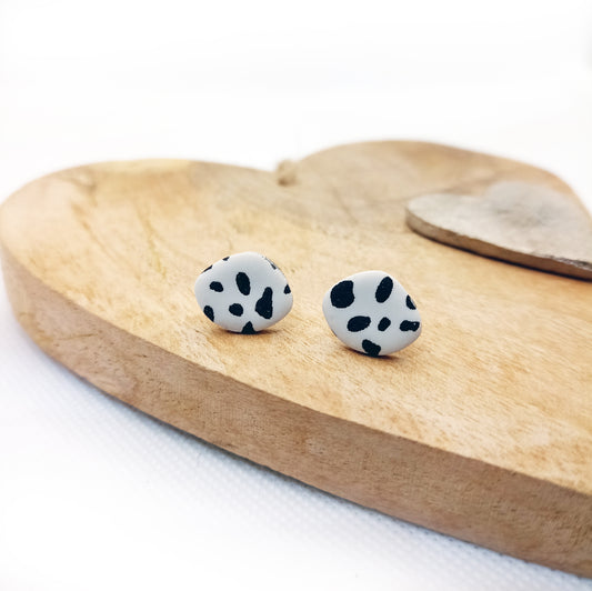 Dalmatian Pebble Earring Studs