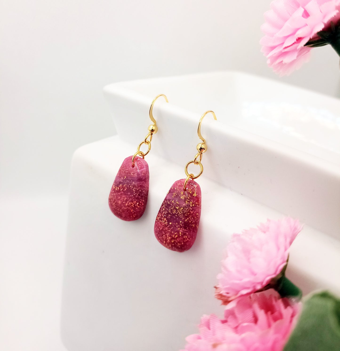 Cherry Pink Sparkle Drop Earrings