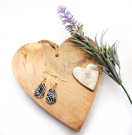 Black and White Leaf Drop Earrings