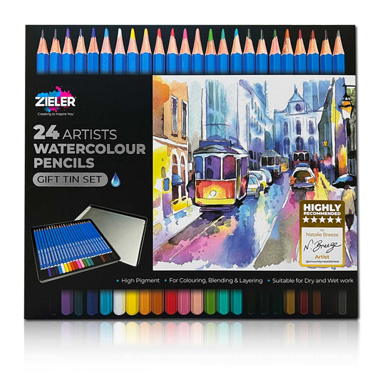 24 Artists Watercolour Pencils – Gift Tin Set – by Zieler