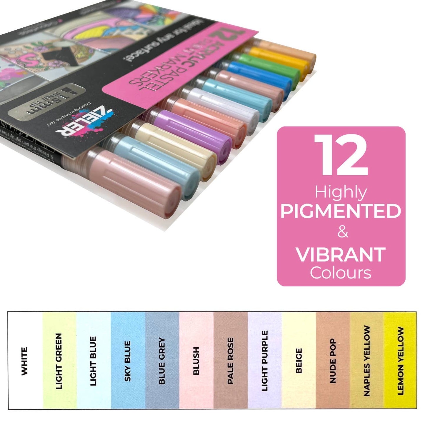 Acrylic Paint Marker Pens Fine tip 1.5mm Pastel Set of 12