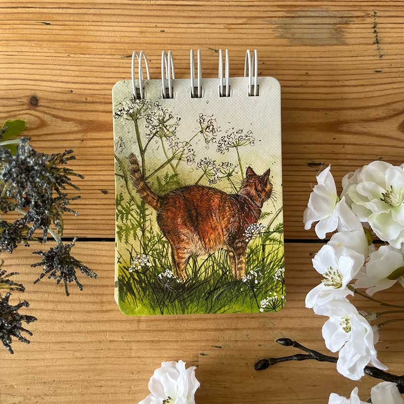 Cat in Cow Parsley Small Spiral Bound Notepad