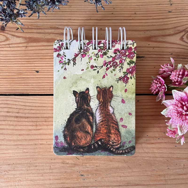 Cats In Blossom Small Spiral Bound Notepad