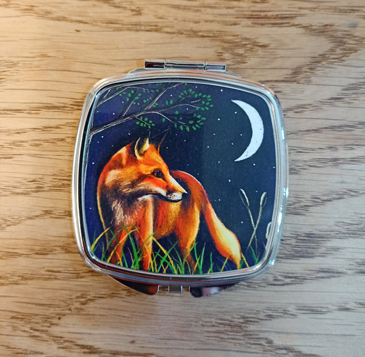 Fox In Moonlight Compact Mirror