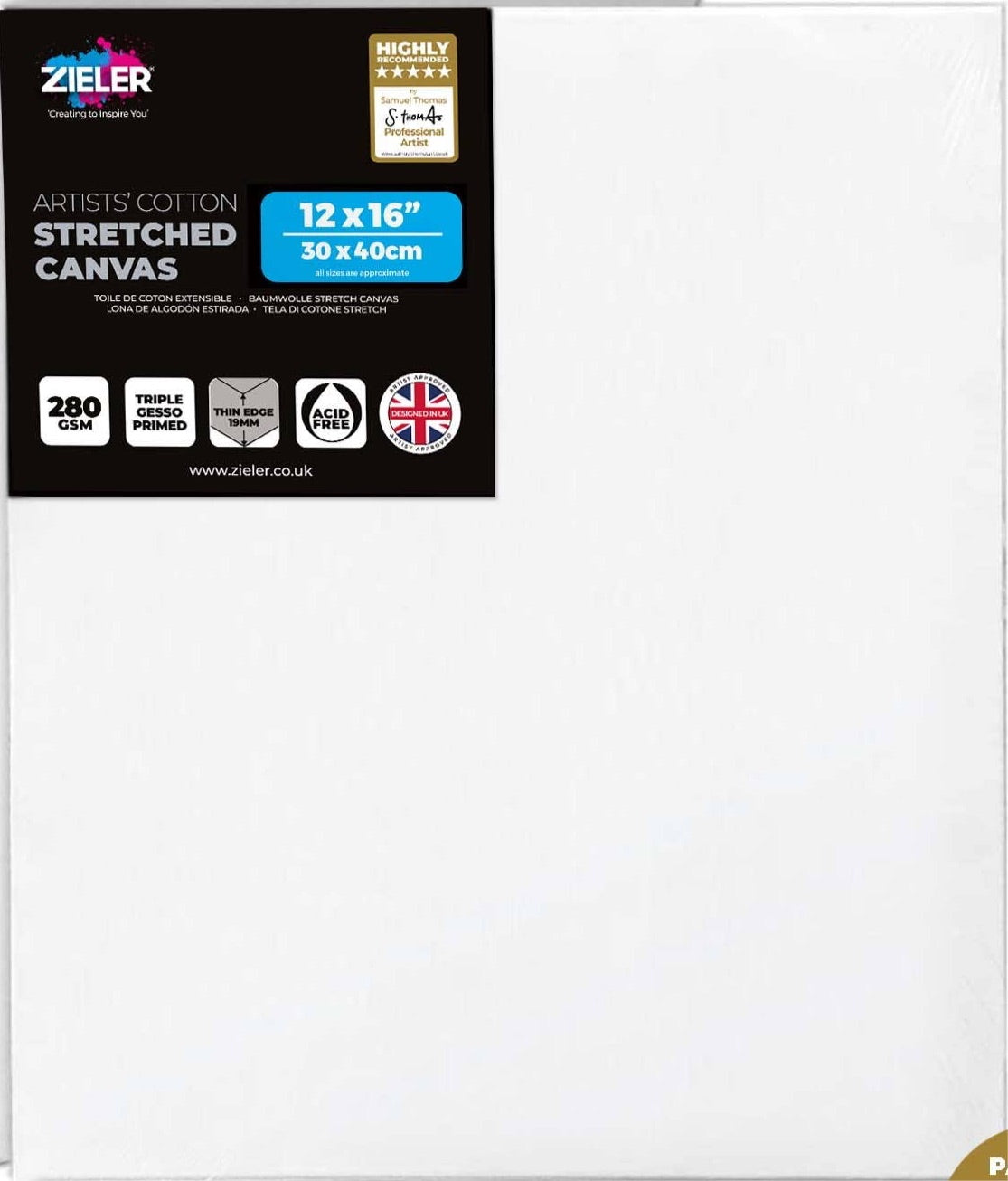 Blank Stretched Canvas 280gsm 30 x 40 19mm Thin Edge