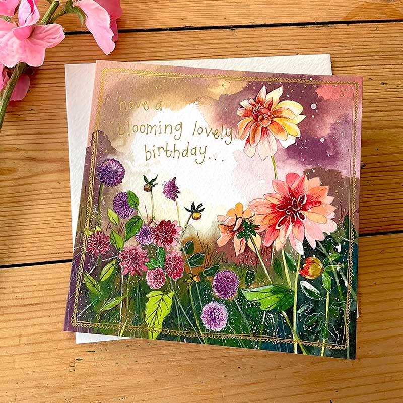 Birthday Dahlias Greeting Card
