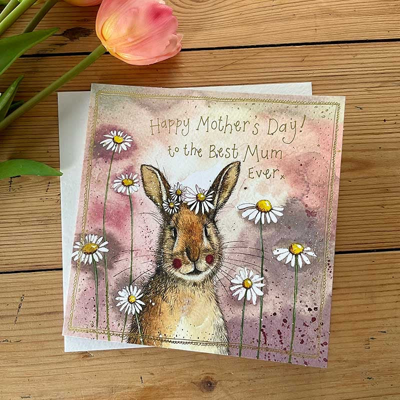 Rabbits and Daisies Mothers Day Greeting Card