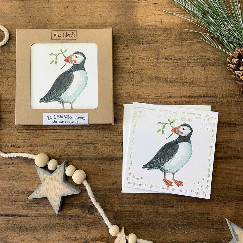 Puffin and Mistletoe Little Boxed Foiled Cards