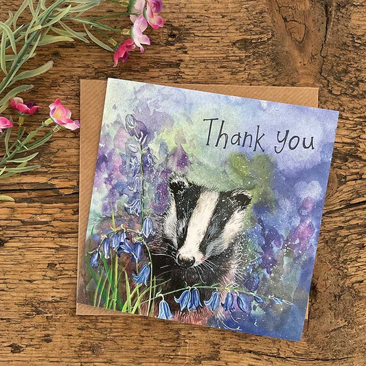 Bluebell Badger Thank You Greetings Card