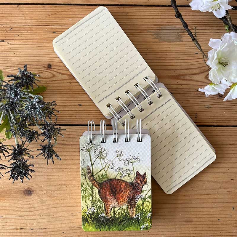 Cat in Cow Parsley Small Spiral Bound Notepad