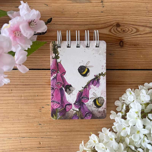 Bees and Foxglove Small Spiral Bound Notepad
