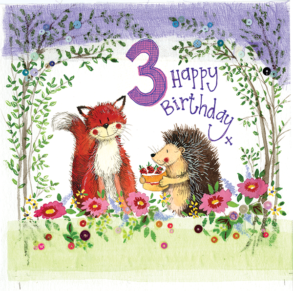 3 Birthday Greeting Card Woodland