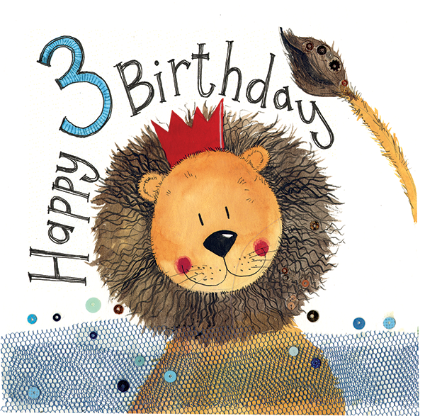 3 Birthday Greeting Card Lion