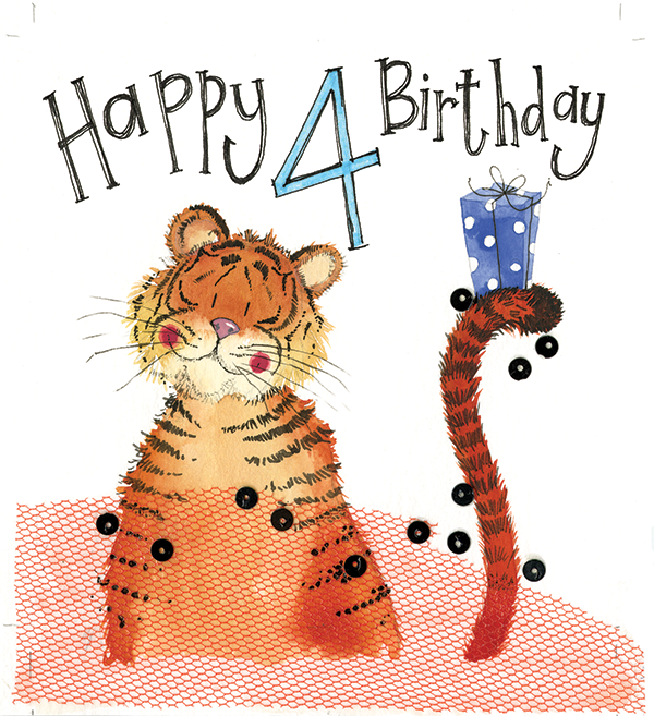 4 Birthday Greeting Card Tiger