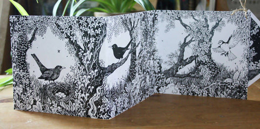 Owls and Blackbirds Concertina Greetings Card